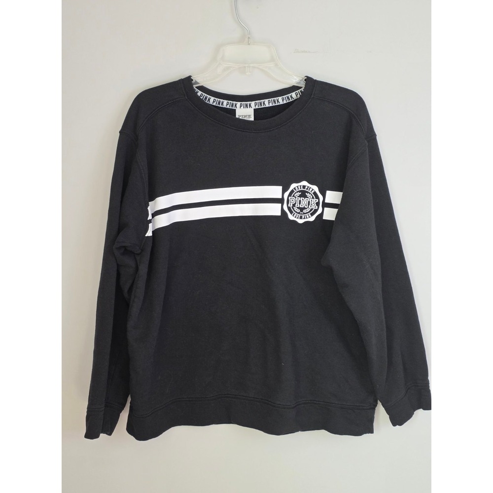 Victoria's Secret PINK Crewneck Sweatshirt Black White Oversized Campus‎ Size L